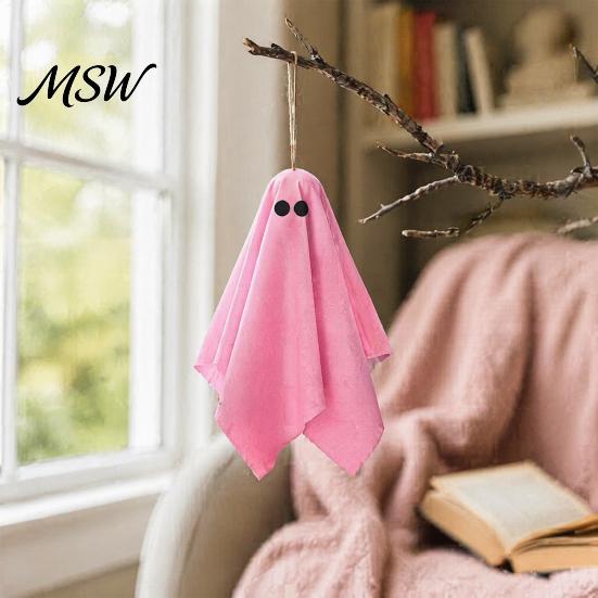 Elegant Ghost Silhouette Decor Halloween Hanging Decor, Pastel Pink White Soft Girly Room Fabric Ornaments, Cute Spooky Party Home Sweet Atmosphere