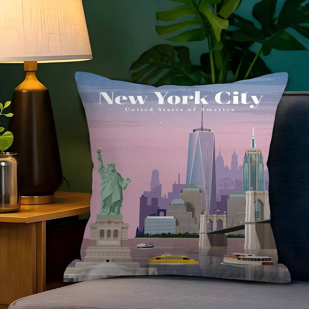 World Famous Tourist Cities Cushion Cover Inches Farmhouse Decor Home Throw Pillow Covers For Couch Decorations