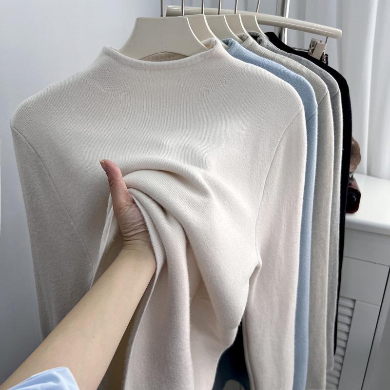 

Осень Зима Полувысокий Воротник Бархатный Теплый Винтажный Футболка Женская Длинный Рукав Все-сочетаемый Базовый Свитер XL абрикосовый