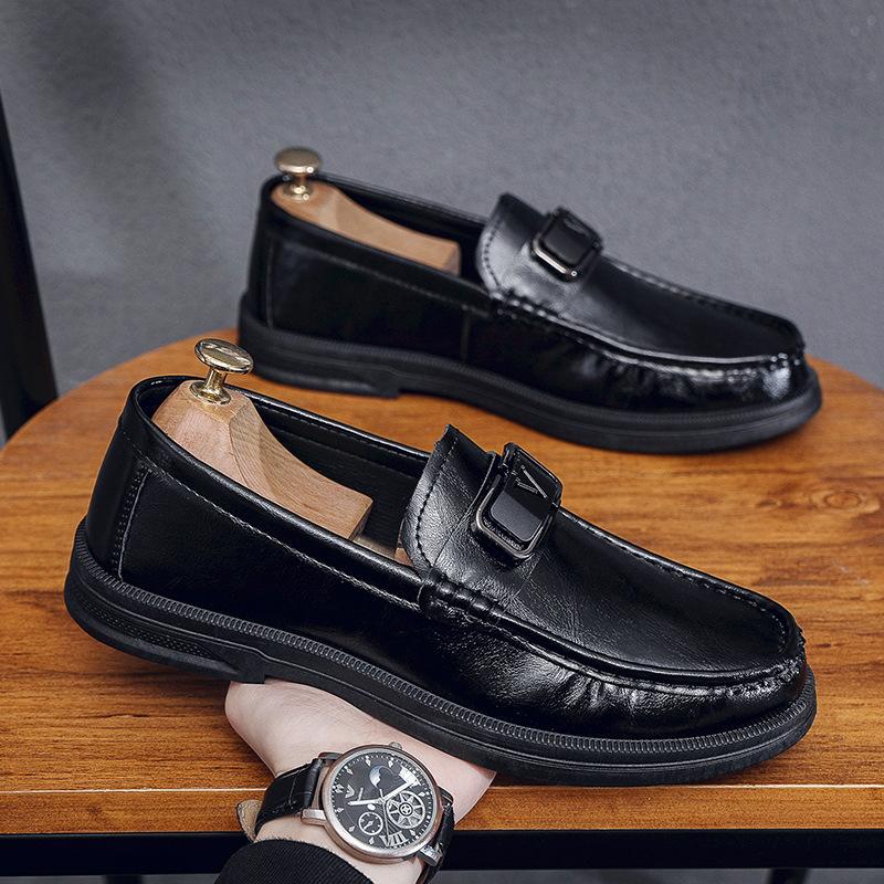 Men's shoes spring 2025 new breathable one-pedal lazy shoes men's trend British men's casual leather shoes men's