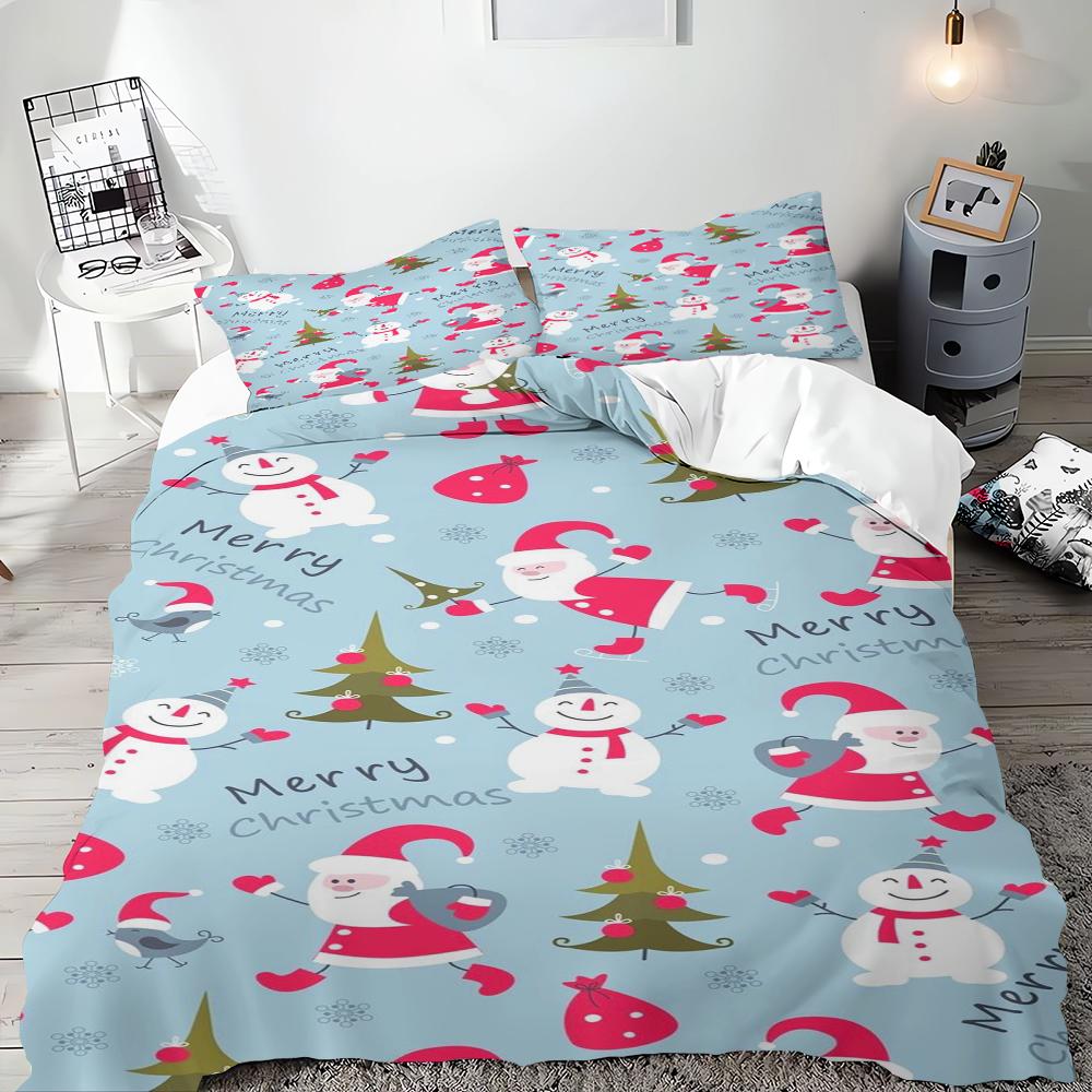 Christmas Duvet Cover Cartoon Santa Claus Christmas Tree Bedding Set for Children Teens Bedroom Decoration Queen King Full Size