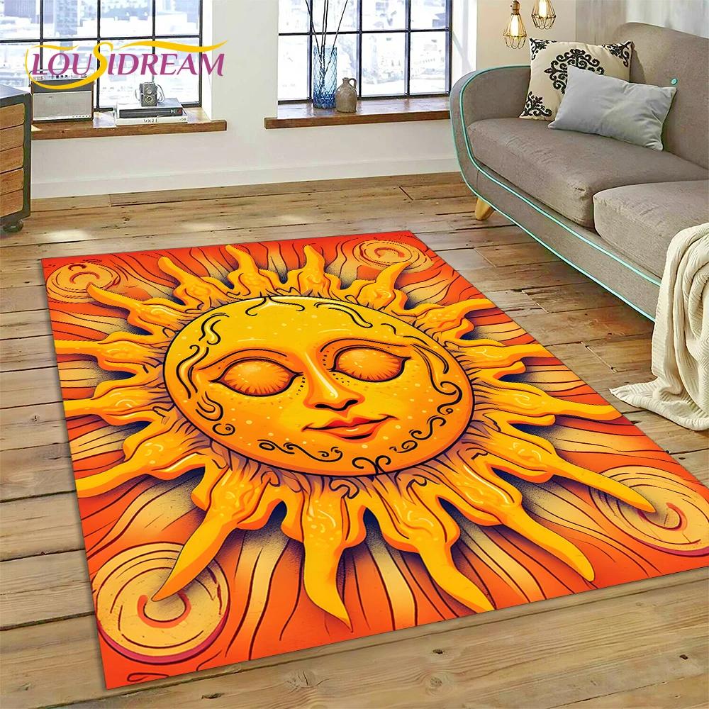 3D Mysterious Tarot Sun Moon Mandala Magic Cartoon Rug Carpet for Living Room Bedroom Home Decor,Non-slip Decoration for Doormat