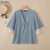 ZANZEA Women Casual V-Neck Lace Splice 3/4 Sleeve Blouse