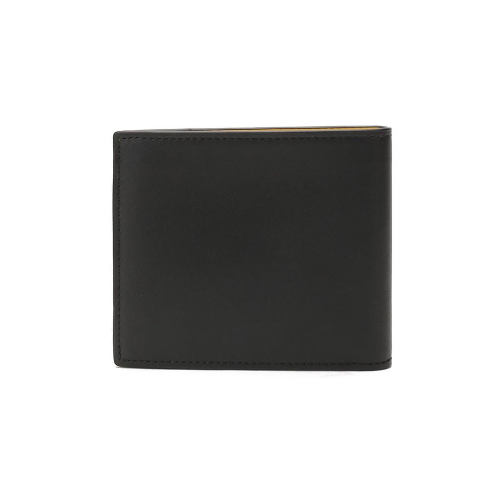 Fendi Logo Print Short Double Fold Calfskin Wallet Men Wallet Black Yellow 7M0169ADM8F0R2A