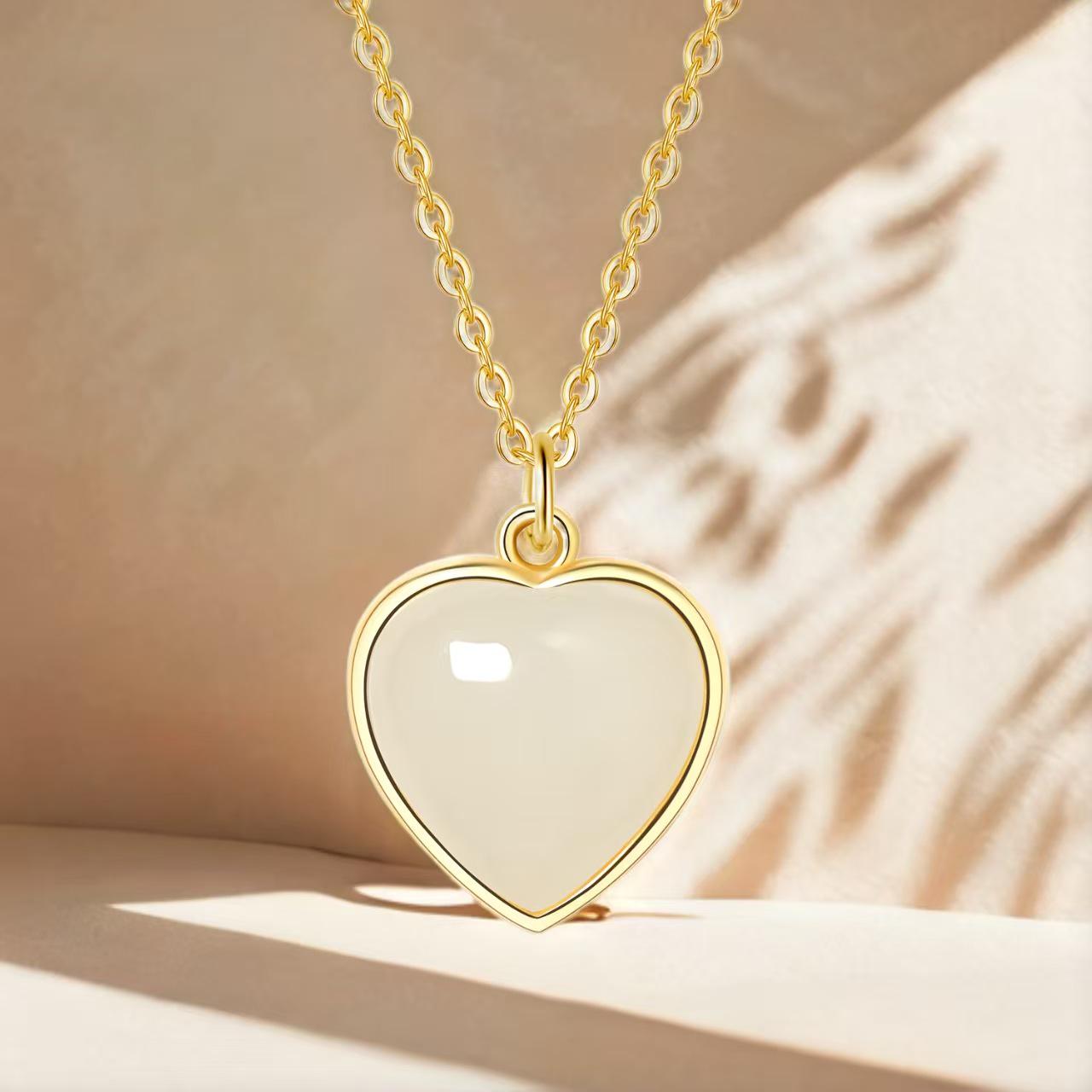 Hetian Jade Heart Pendant Necklace - S925 Sterling Silver, Elegant Women s Accessory