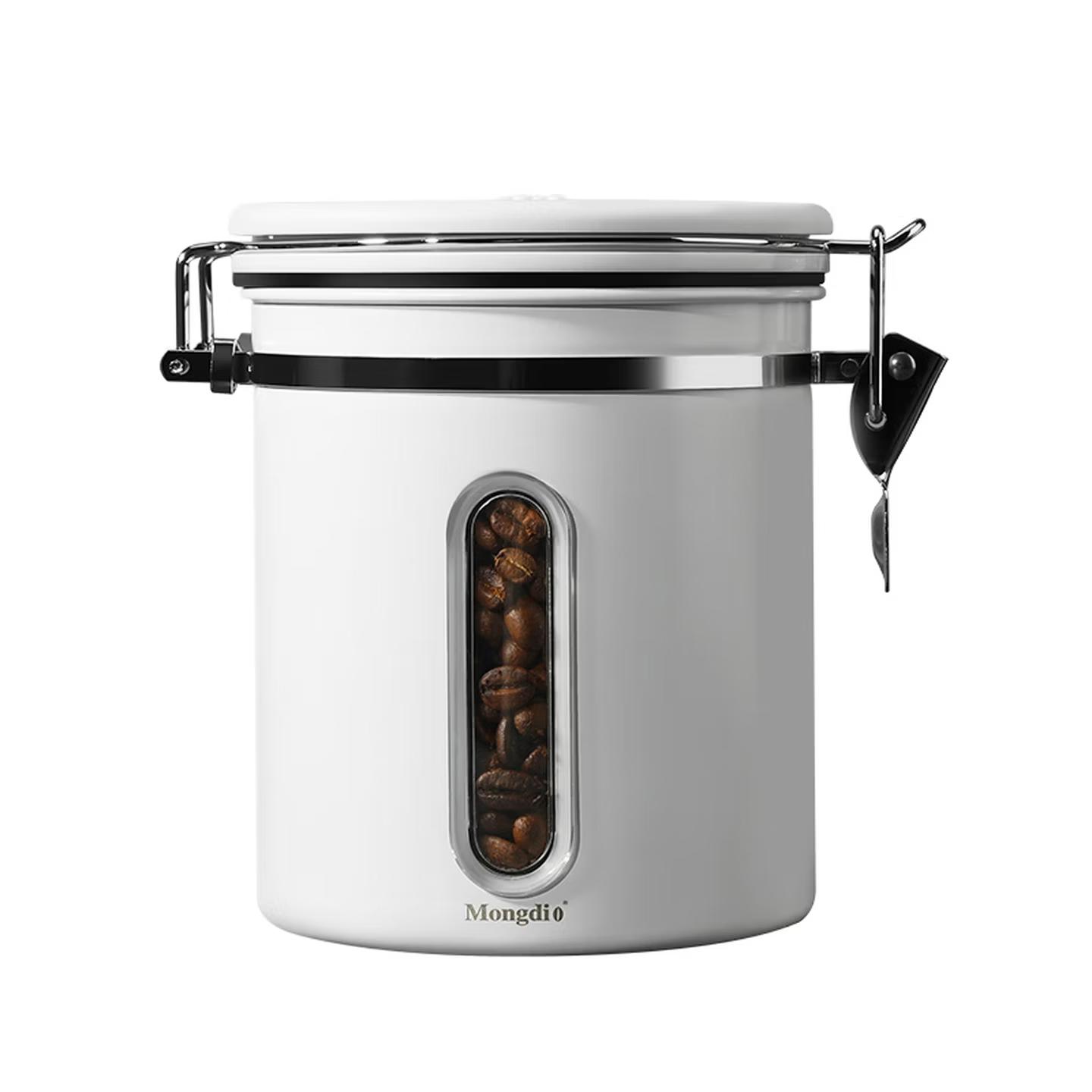 

Mongdio Coffee Bean Storage Canister, Newly Upgraded with Transparent Valve, One-Way Air Release Valve, 304 Stainless Steel Coffee Container