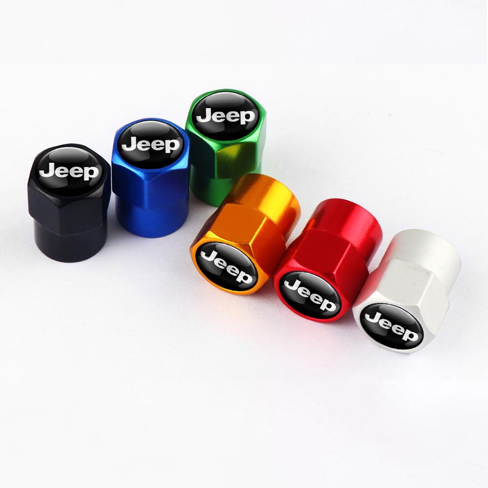 4pcs Car Wheel Tire Valve Caps Stem Case With Logo Auto Styling For Jeep Renegade Compass Grand Cherokee Gladiator Wrangler jk