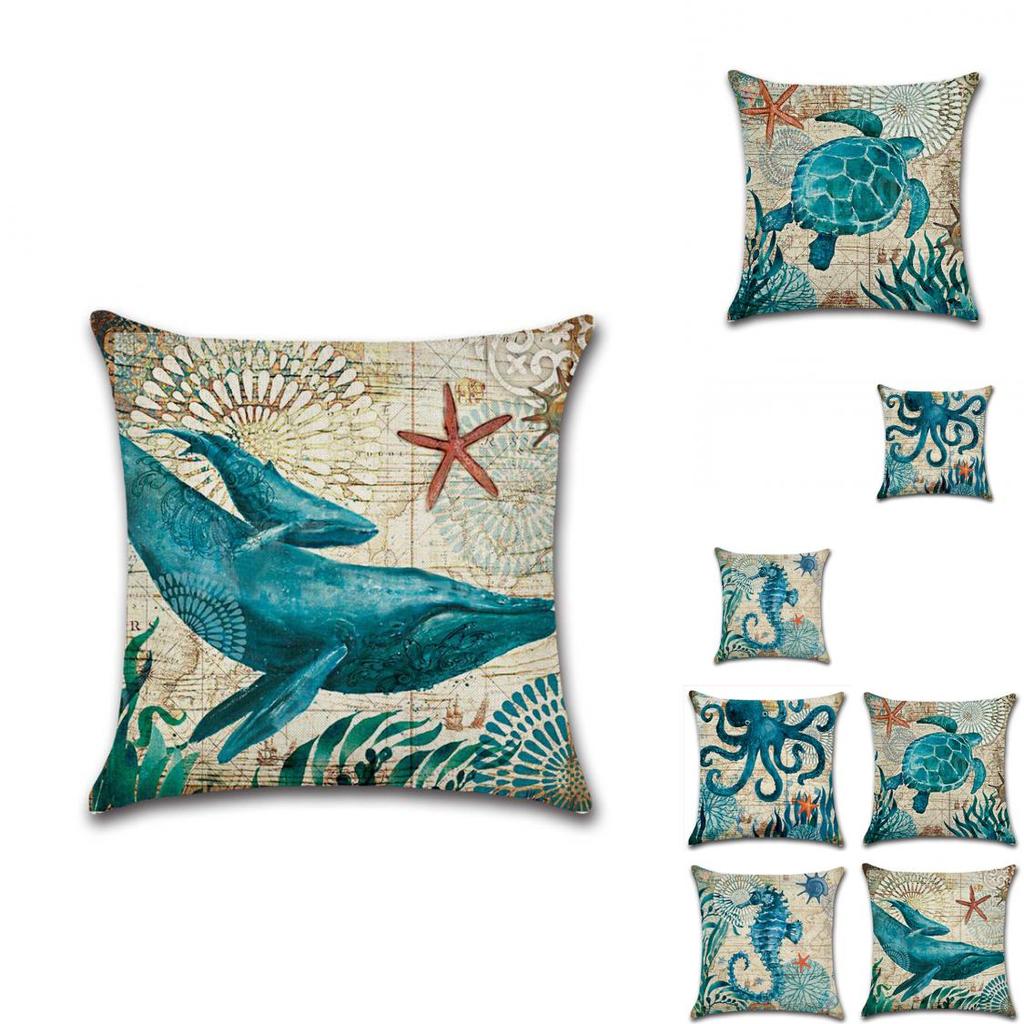 Retro Marine Collection Plush Peach Skin Throw Pillow Cover Cozy Polyester Fill Landscape Pattern