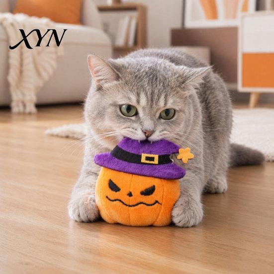 Pumpkin Cat Toy Halloween Theme Toy, Soft Ghost Bat Plush Cute Bite-resistant Stuffed Chew for Indoor Cats Boredom Relief Toys