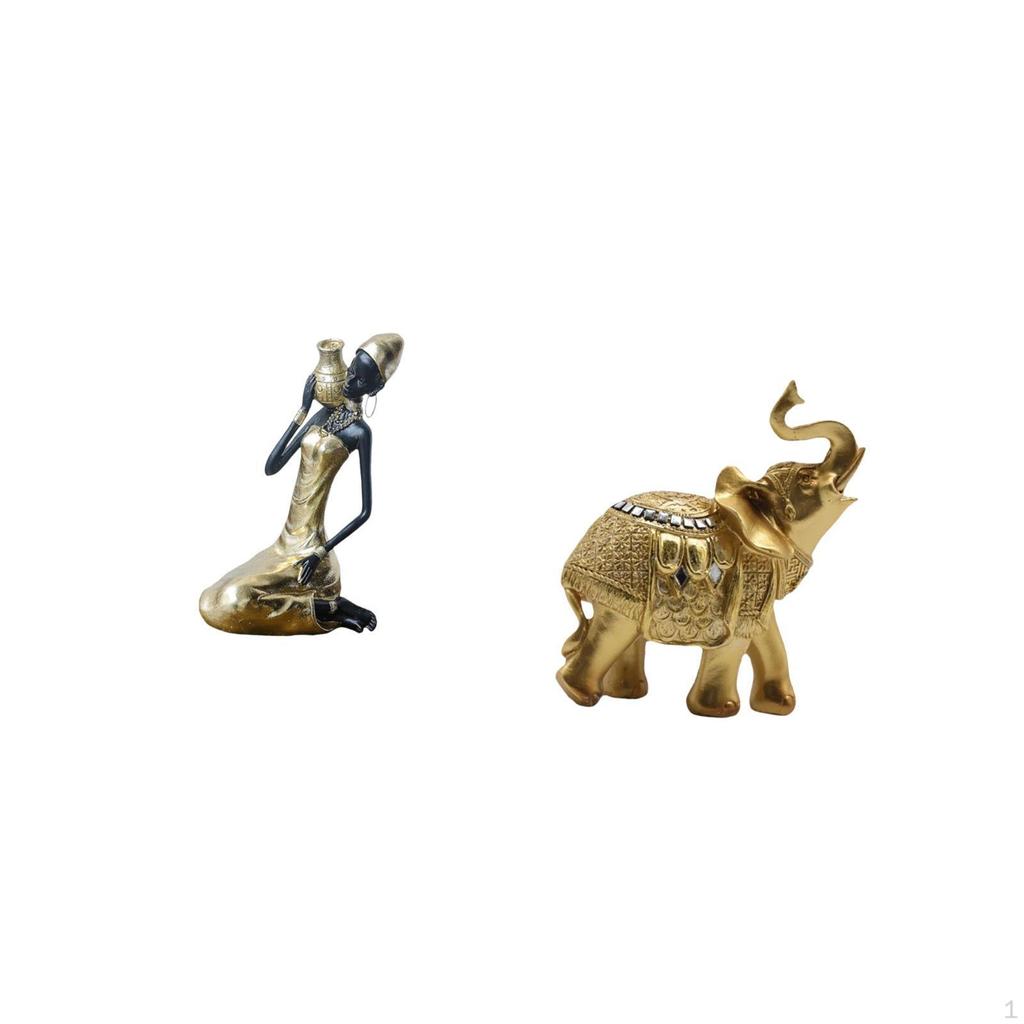 African Tribal Lady Elephant Statue Table Decoration Handmade Craft Collectible Art Piece Resin
