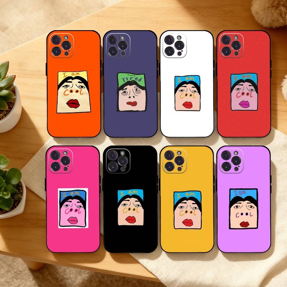 1PC F-Funny E-Exaggerated Face Emotion Phone Case For iPhone17,16,15,14,13,12,Plus,Pro Max, 5G Others Soft Black Cover