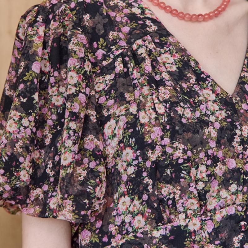 Maxza Floral Balloon SleeVe V Neck Long Dress Ze07qp001nh