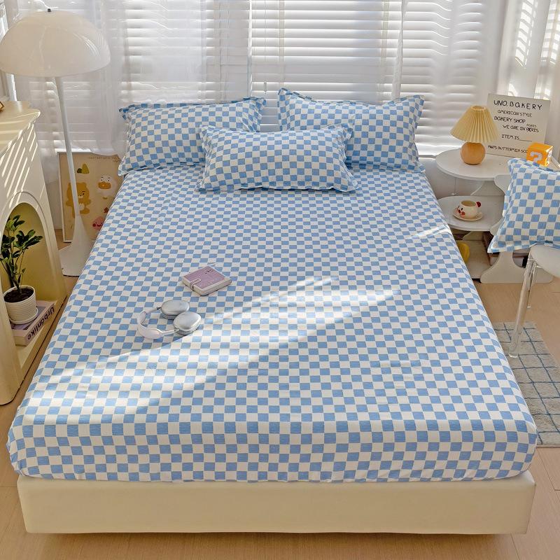Four Seasons Skin-friendly Washed and Brushed Solid Color Pillowcase Protective Cover Double Fitted Sheet Taiwan Bed Bag