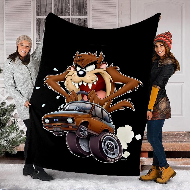 1pc Taz3 Theme Soft Flannel Throw Blanket - Digital Print, Polyester, Cozy for All Seasons, Perfect for Outdoor, and Travel