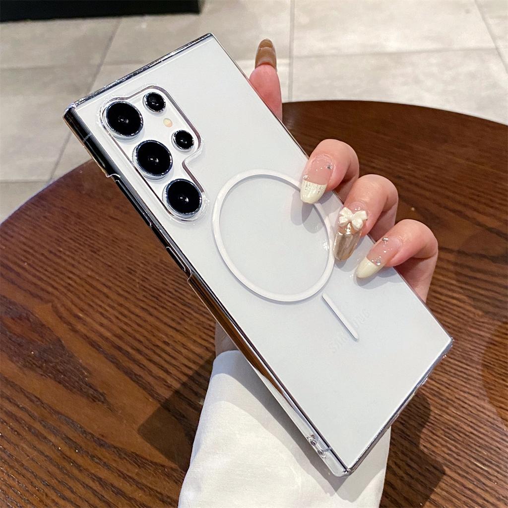 For S25 S24 Simple Magsafe Phone Case For Samsung Galaxy S25 Ultra S24 Plus S24 FE Crystal Wireless Charging Hard Clear PC Cover