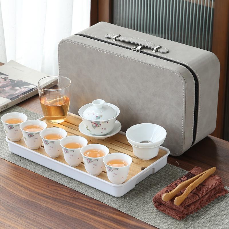 White Porcelain Tea Art Teaching Tea Set Travel Portable Bag Ceramic Kung Fu Tea Set Tea Artist Training Examination
