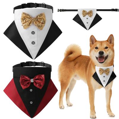 Pet Collar Adjustable Dog Bandana Collar with Bow Elegant Charming Pet Triangle Bib Costume for Wedding Party