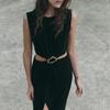 Spring New Women Opening Design Buckle Decoration Black Sleeveless Long Dress 2298176 5029167