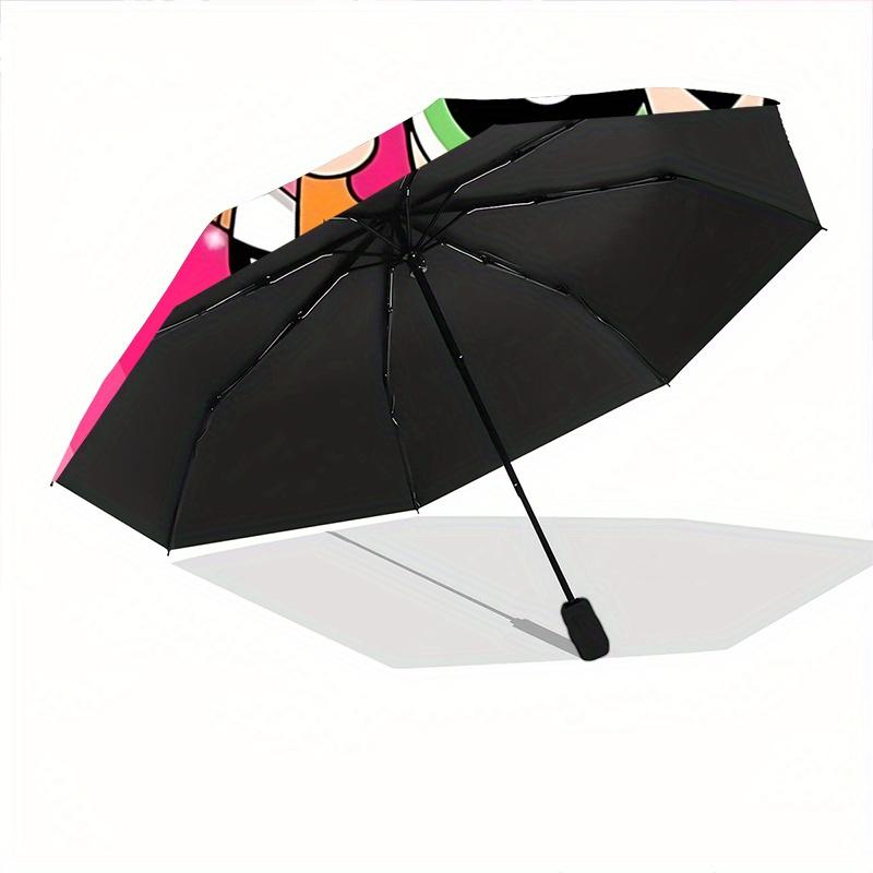 1pc Powerpuff Girls Automatic Opening Umbrella - Portable 3-Fold Design, 8-Rib Outdoor Umbrella, Ideal Gift for Fans, Travelers, Daily Use, Perfe