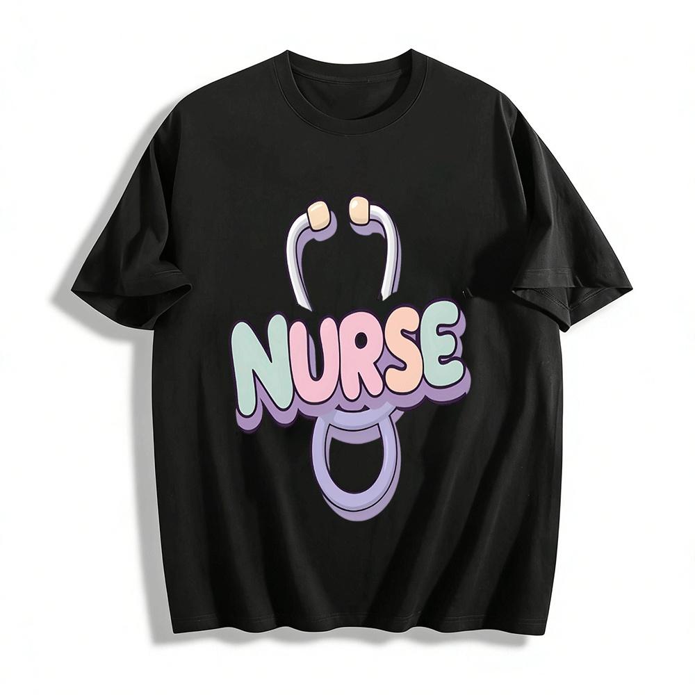 Pastel Color Nurse Stethoscope Print Casual Top Pure cotton T-shirt XXS