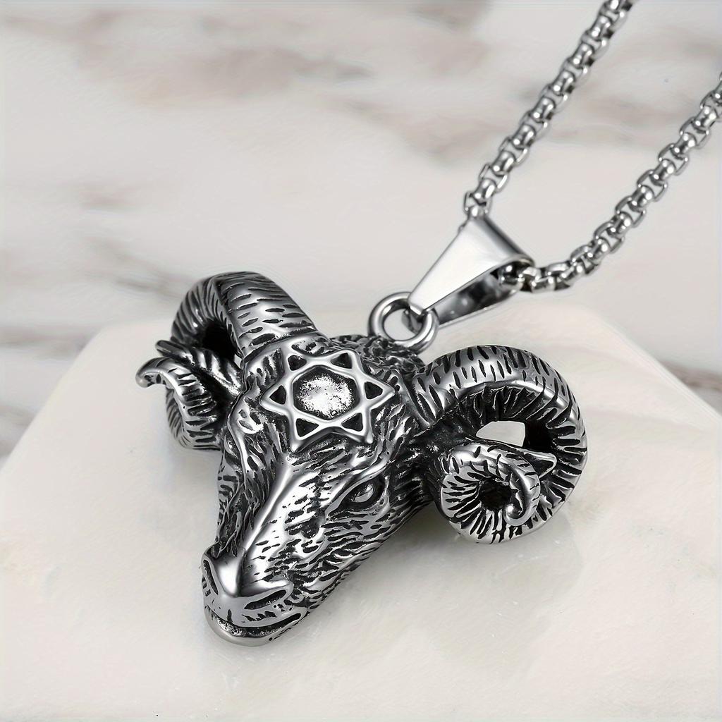 Satanic Hexagram Hell Sheep Head Pendant Trendy Versatile Pendant Men's Punk Necklace Jewelry