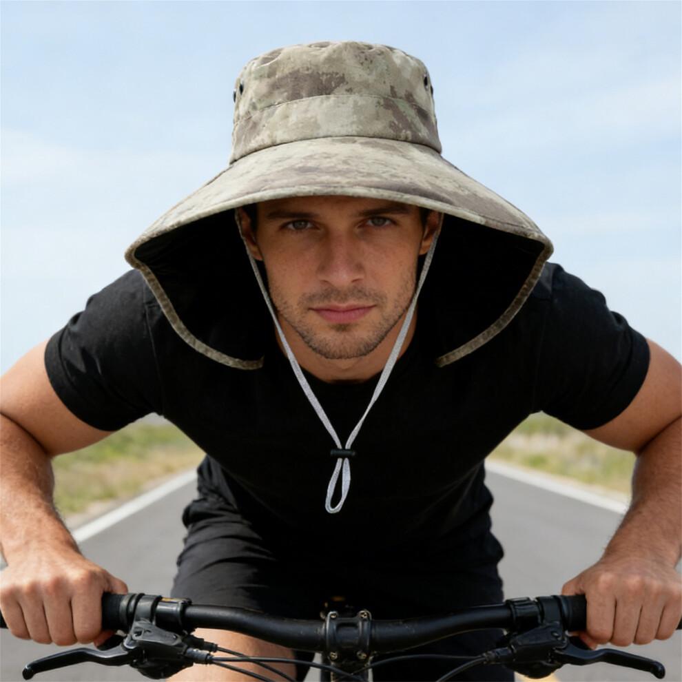 (M, Green) Men Sun Hat, Camouflage Wide Brim Bucket Hat Sun Protection Hat Summer Cap for Outdoor Camping