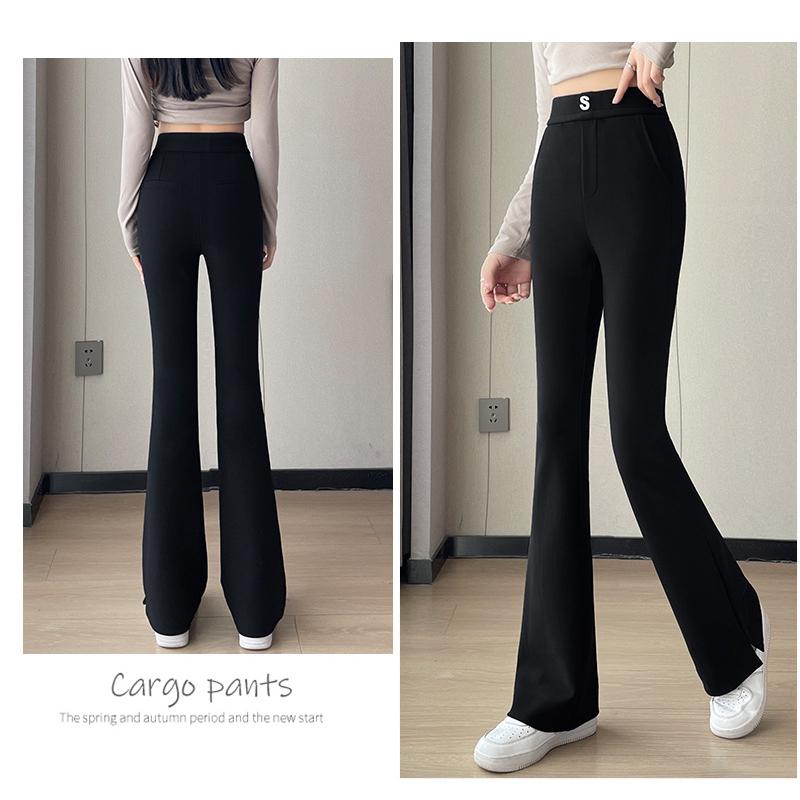 Elegant High-waisted Micro-flared Pants for Autumn Wear New Stretch Elasticated Waist Suit Pants Slim Slit Casual Trousers
