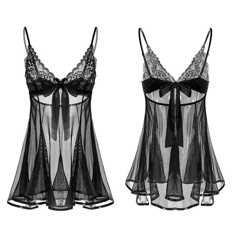 Sexy mesh pajamas erotic underwear perspective nightdress set suspender halter lace erotic loungewear