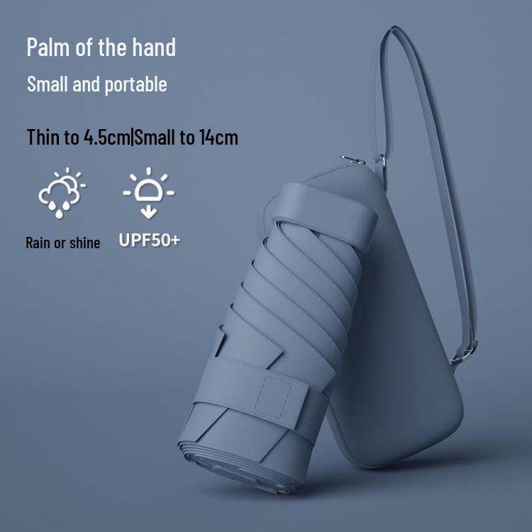 New Macaron Color Five-Fold Ultra-Light Sun Protection Compact Mini Umbrella with Buckle Handle