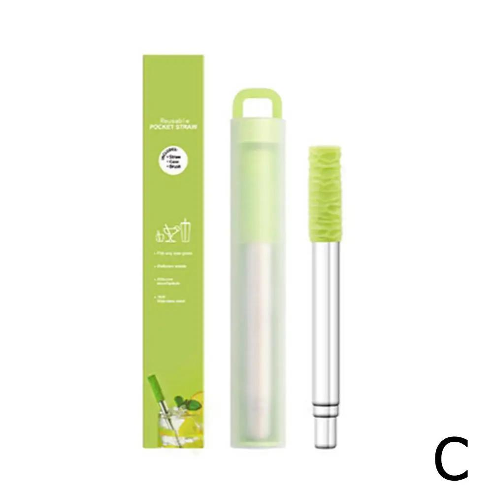 

Reusable Straws 304 Steel Straws Collapsible Drinking Silicone Travel With Portable Straw Straw Telescopic Tips M8N0 зелёный