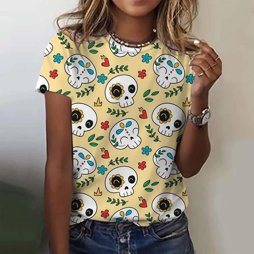 Funny Sugar Skull 3d Print Womens T Shirt Anime Cartoon Anime Mexico Summer Day of the Dead T-shirt For Men Women's Tops