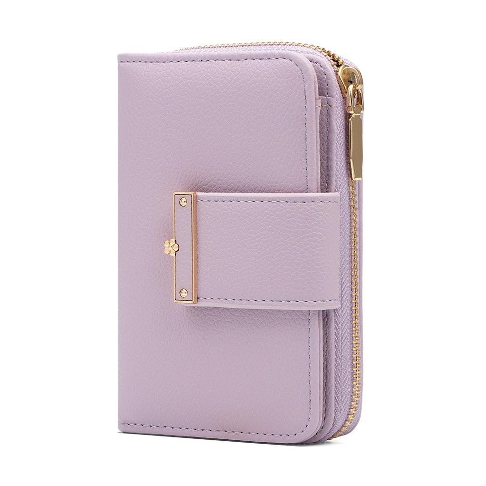 

Versatile Portable Solid Color Wallet Multiple Card Anti-splash Water Women Card Bag Fashion Flower Zipper Leather Purse Daily фиолетовый