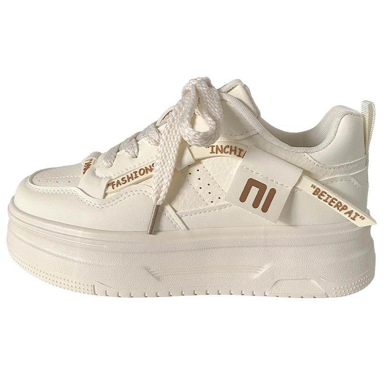 

LZ6063 latex insole/thick baseplate shoes women s shoes spring new 2025 leather surface heightening round head white women s shoes 40 бежевий