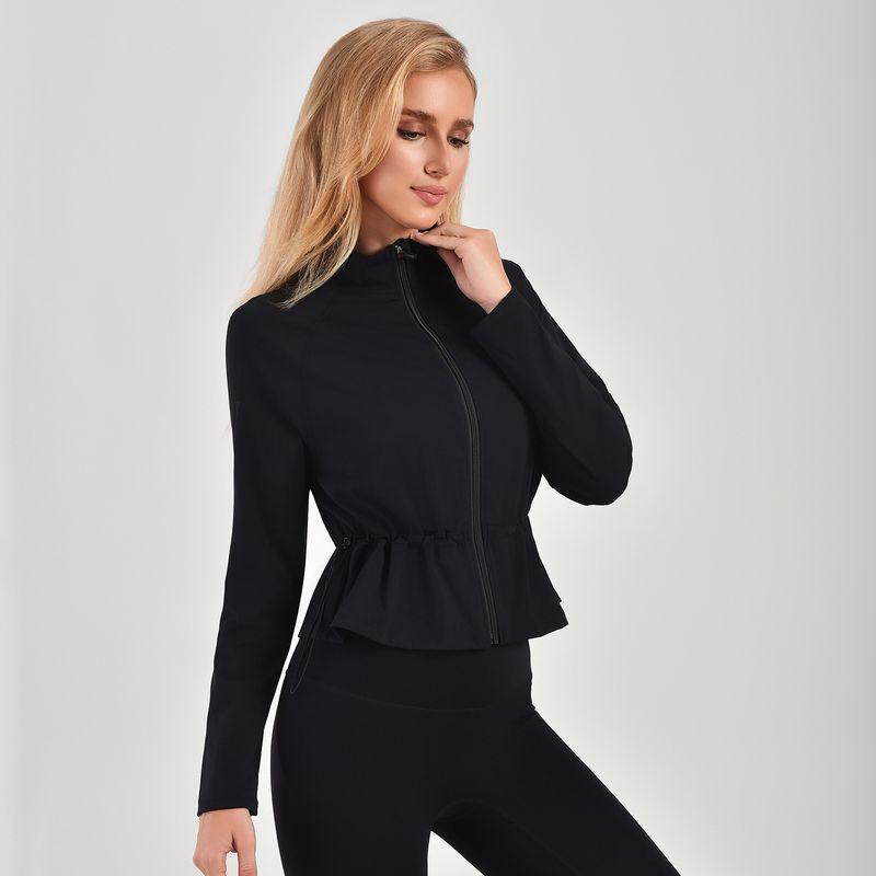 

Fashion Turtlenecks Zipper Sleeve Sports Outwear Waist-Tight High Elastic Nude Feel Yoga Clothes Silm Long Sleeves Repair Tops Black L