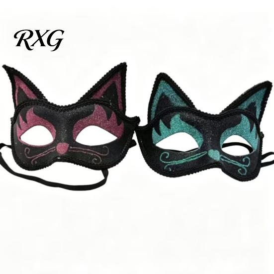 Eye Catching Prom Mask Cat Half Face Mask, Halloween Glitter Venetian Masquerade Flexible Rhinestone Ear for Party Costume Cosplay Lightweight