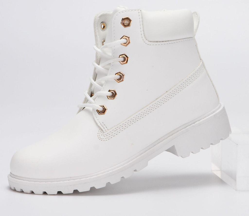 Women's Dr. Martens White PU Leather Non-slip Flat Boots, Large Size, G-2