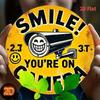 2D Flat Metal Sign Smile Youre On Camera Retro Tin Sign Yellow Round Metal Plate for Bar Home Wall Decor