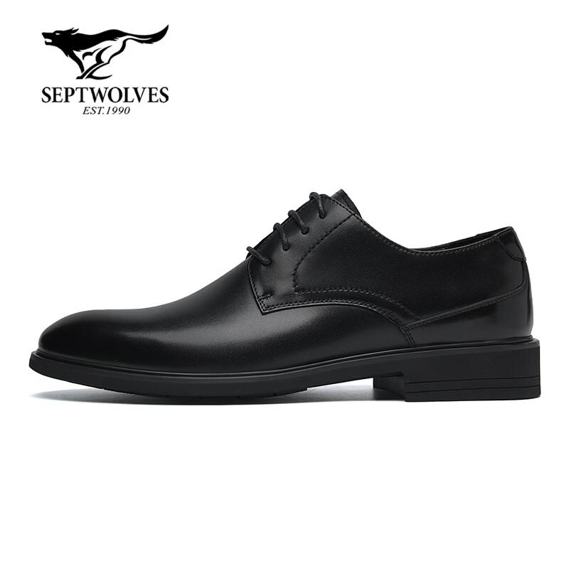 Septwolves Men's Black Leather Business Casual Shoes