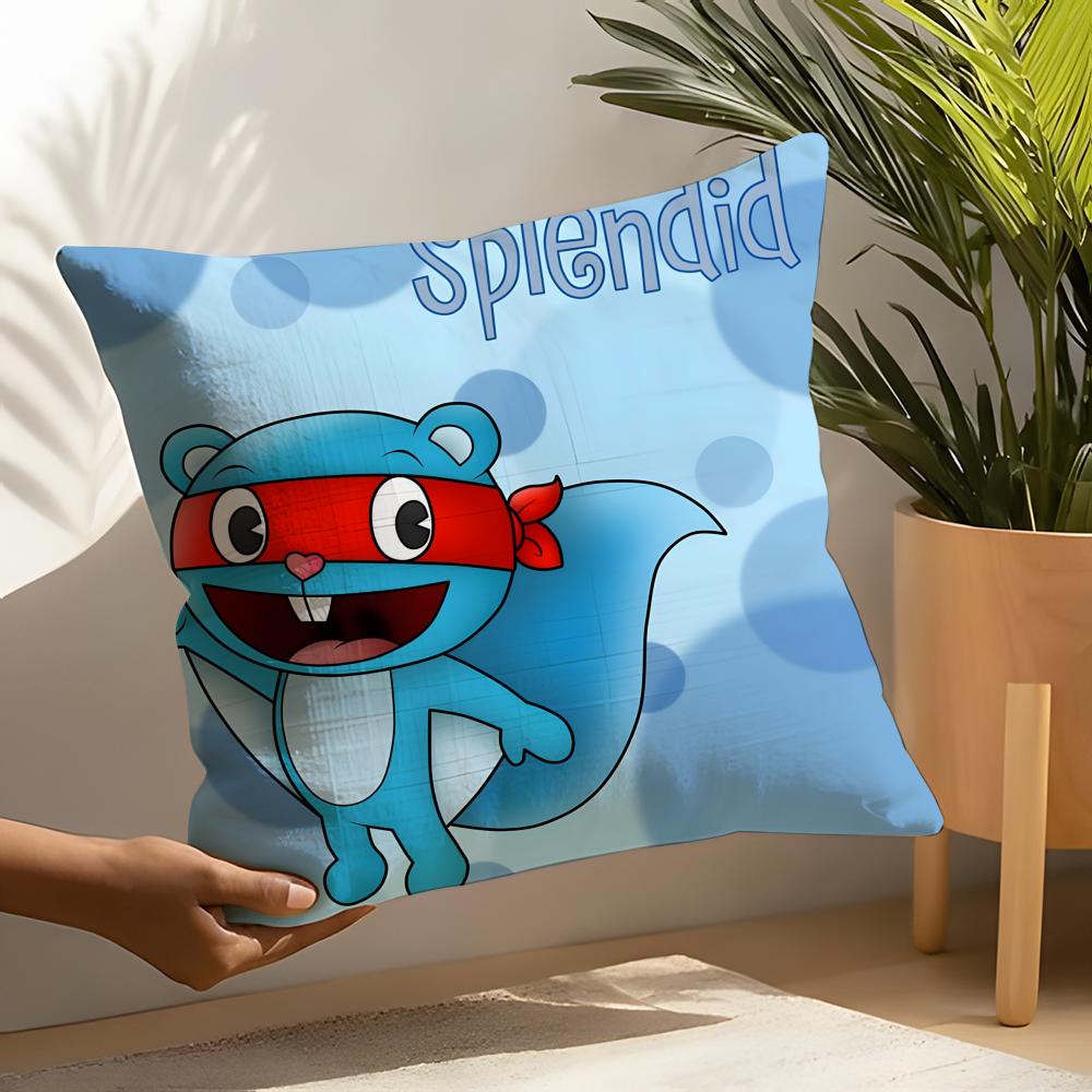 Cute Cartoon H-Happy Tree Friends 4 Linen Cushion Covers For Decorative Sofa Home Pillows Case Car Chair Pillows Cases
