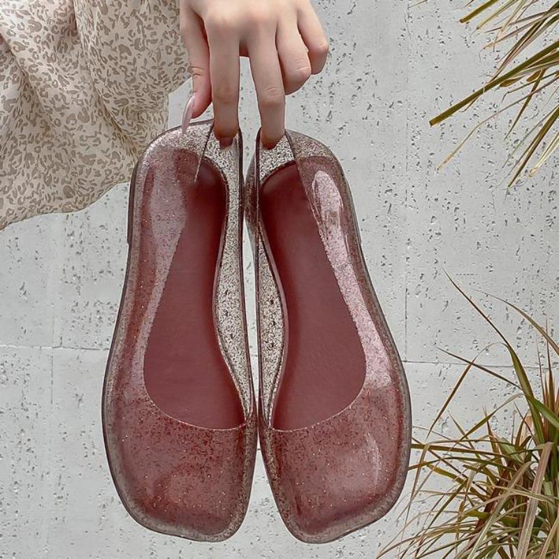 Fashion Women Sandals Spring Summer PVC Square Toe Jelly Shoes Fashion Transparent Flat Sandals Casual Beach Shoes Sandalias De Mujer