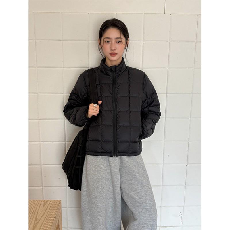 Womens Lightweight Down Jacket Winter Warm Slim Fit Stand Collar White Duck Coat Daily Commute