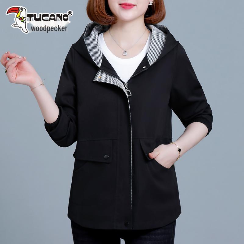 Women's Spring-Autumn Plus Size Hooded Windbreaker - Casual, Stylish, and Age-Reducing for Middle-Aged Women