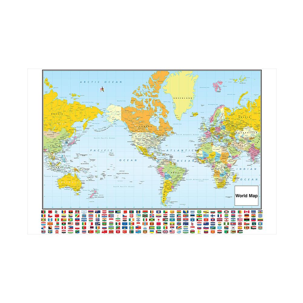 World Map Art with National Flags,Frameless,Wall Decor for Classroom,Office,Travel,Gift for Geography Enthusiasts,Graduation