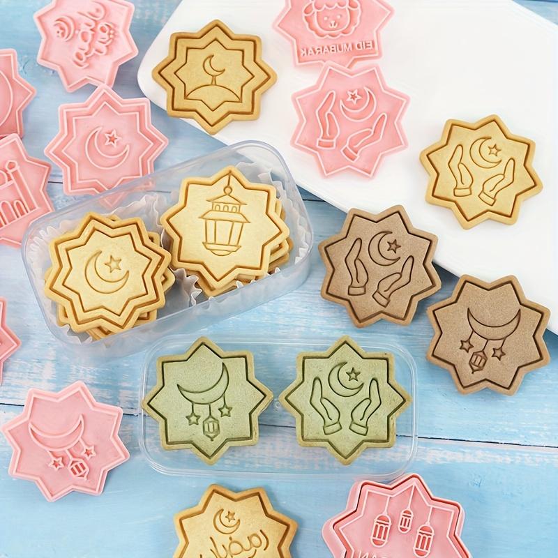 10PCS Eid Mosque Moon Cookie Cutters Plastic 3D Biscuit Molds Ramadan Fondant Baking Tools for Halal Treats Kids Family DIY