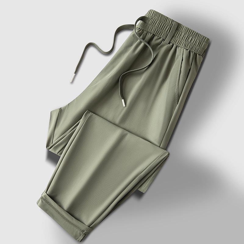 Pánské letní lehké elastické business kalhoty z ledového hedvábí pro všechny věkové kategorie