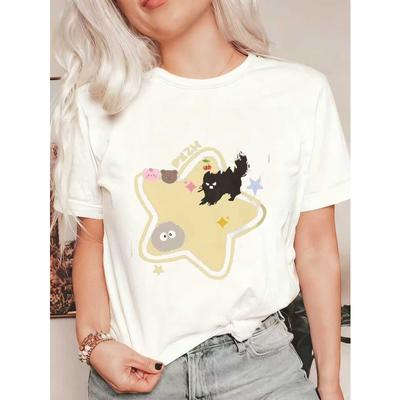 Oversized T Shirt Black Star Print With Cats And Text Pm2h Casual Wear For Women