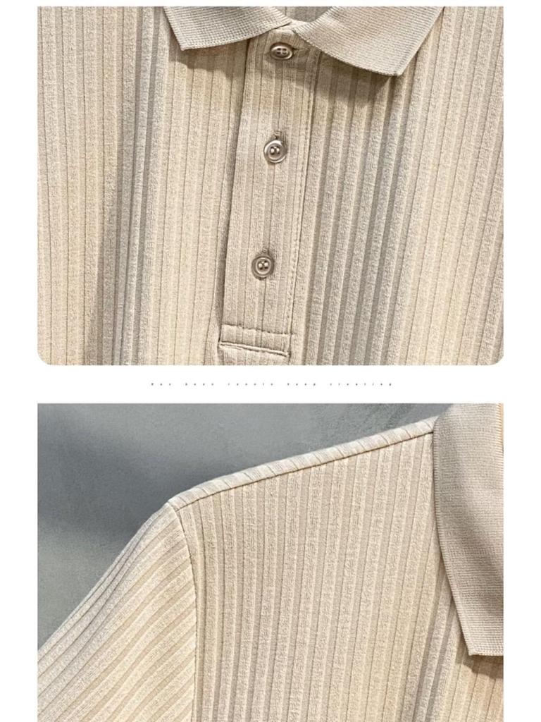Japanese Men's Trendy Casual Striped Knitted Polo Shirt - Light and Simple Summer Fit