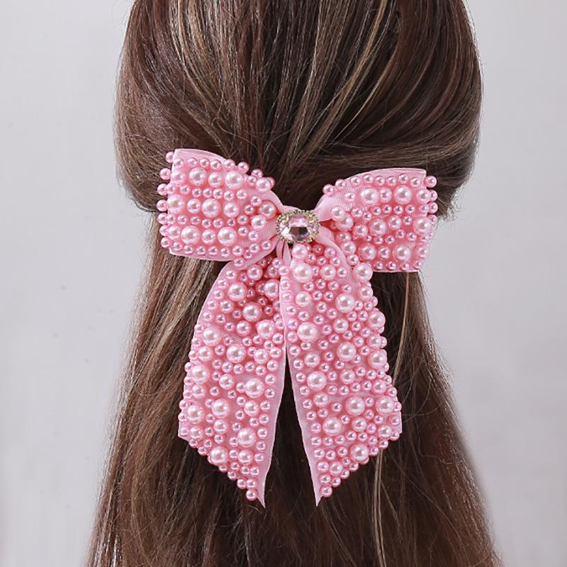 Customized Pearl Bow Bridal Hair Clip with Crystal Rhinestones and Beaded Headband Accessories