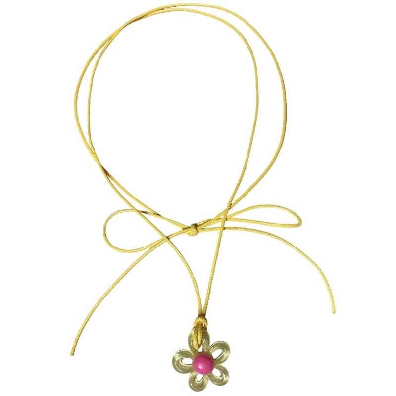 Elegant Floral Collar Necklace Unique Colorful Hollow Flower Clavicle Chain Wax Rope Acrylic Flower Choker Summer Beach