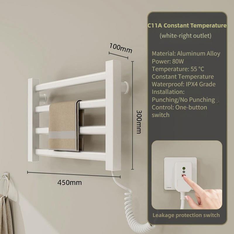 

Бытовая электрическая сушилка для полотенец для ванной комнаты, интеллектуальное оборудование для сушки с постоянной температурой, алюминиевая стойка для хранения полотенец C11A White